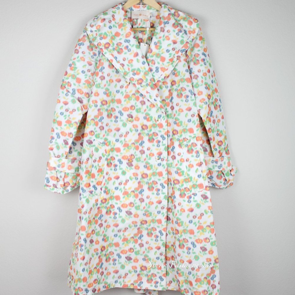 NEW Tory Burch Double-breast Runway Trench Coat, Tossed Confetti, Size10, Belted - Picture 1 of 16